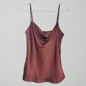 Express Satin Camisole Top Medium Brown Cowl Neck Spaghetti Straps Draped Neck